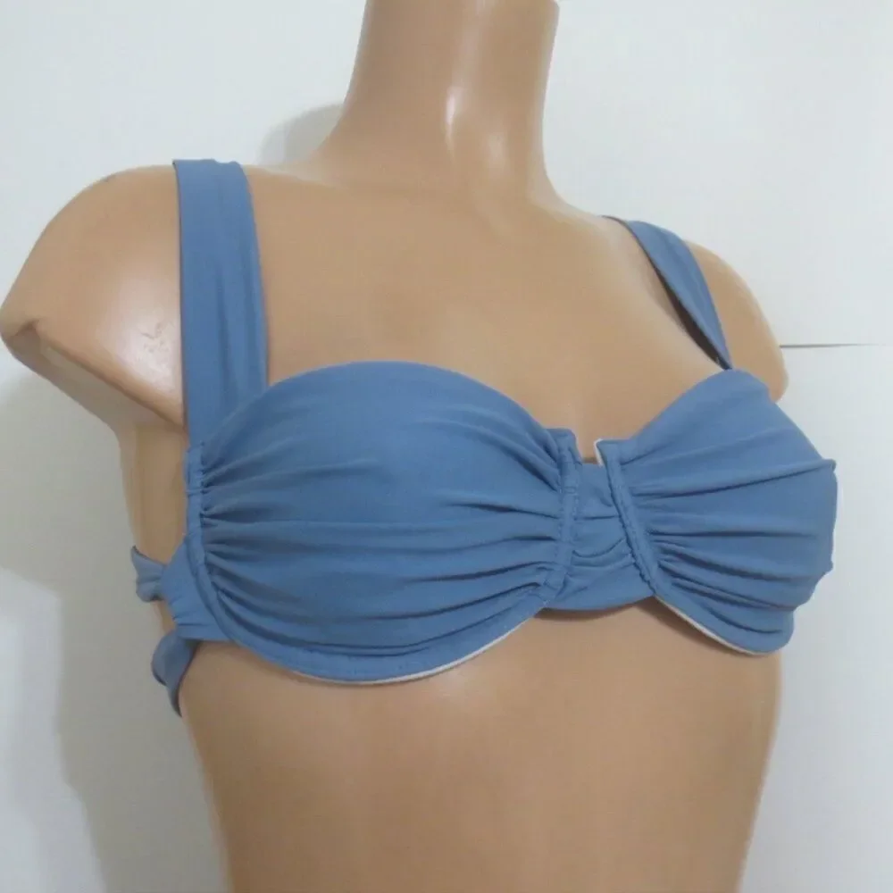 NWT Hilinker Blue Ruched Bikini Criss Cross Back High Cut Swimsuit Set Sz M